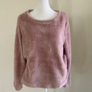 Fresh Produce Sweatshirt Cream Pink Sherpa Stretch Cozy Top SZ XS
